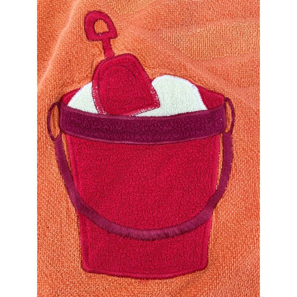 Vintage Beach Towel Orange with Applique Bucket and Shovel